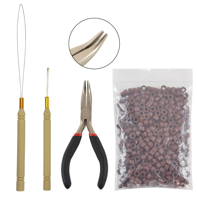 Набор инструментов для наращивания волос: плоскогубцы I-Tip, 500 шт., микро силиконовые бусины для волос/кольца, вытягивающие иглу с крючком