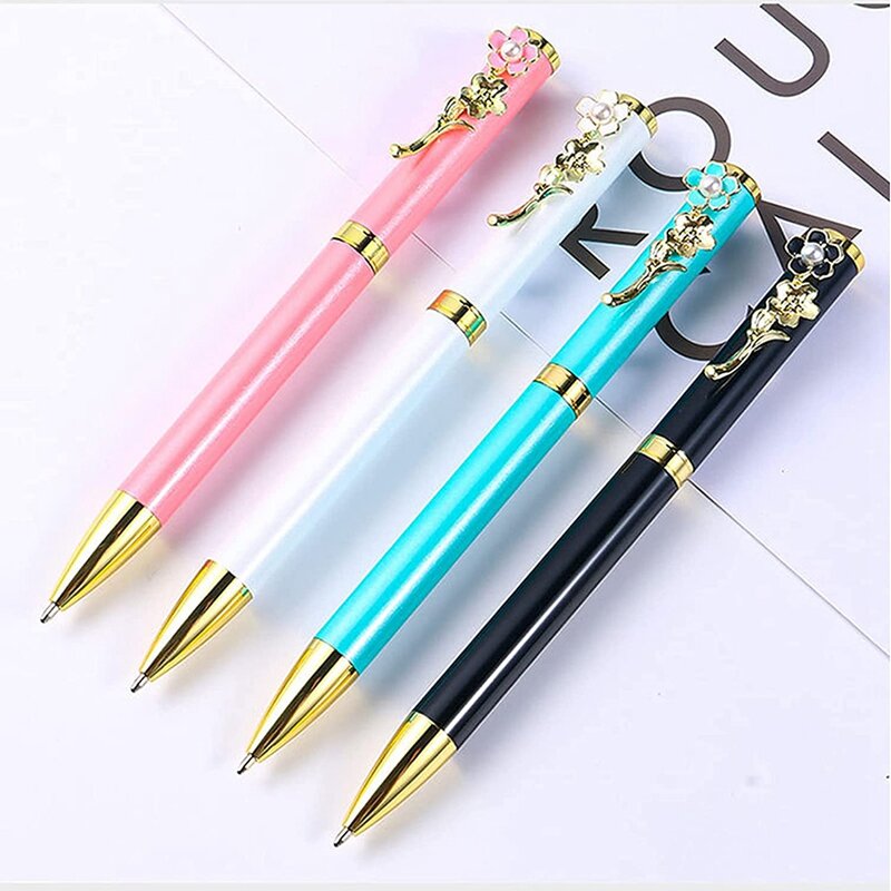4Pcs Metal Cherry Gift Ball Pens,Refillable Retractable Pen,Black Ink Medium Point 1Mm For School & Office Supplies
