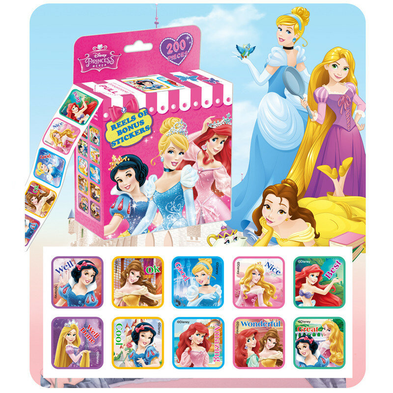 200 Sheets/Box Disney Cartoon Pull Out Cute Stickers Princess Frozen Mickey Car Teacher Rewards Stickers Kids Toy Gift