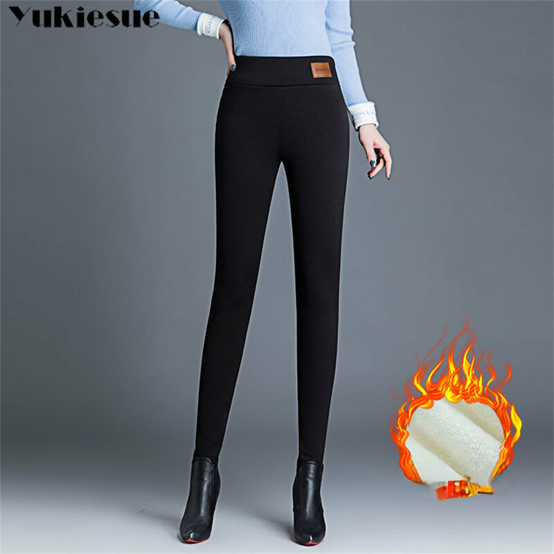 Pantalones elásticos cómodos y gruesos para mujer, Pantalón ajustado de cintura alta, a la moda, para otoño e invierno, 2022