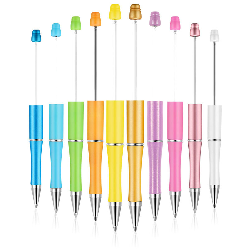 10 buah/lot pena pulpen Diy pena manik plastik dicetak pena manik-manik kantor sekolah perlengkapan menulis alat tulis hadiah pernikahan
