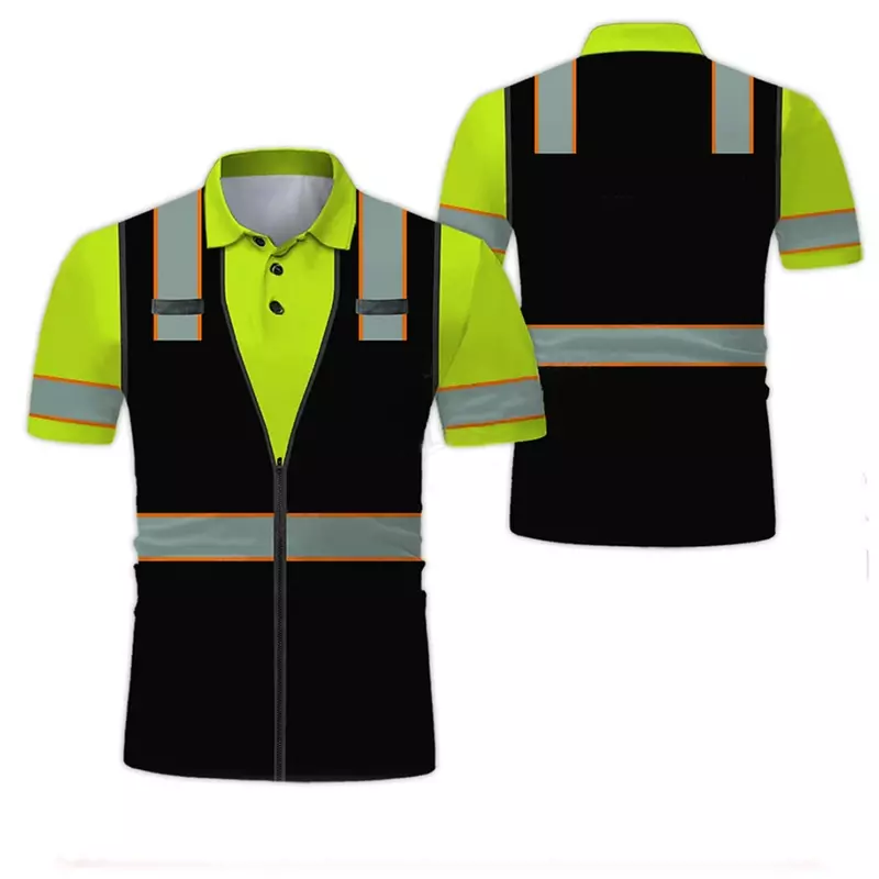 Escavadeira 3D masculina impressa camiseta de manga curta, uniformes de projeto, tee extragrande, top respirável, vestuário de trabalho, segurança