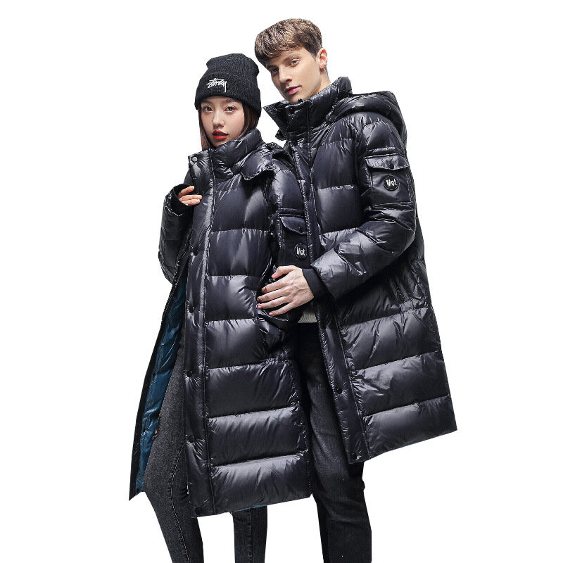 남녀공용 두꺼운 따뜻한 X-롱 재킷, 90% 화이트 덕 다운 패션, 후드, 방한 파커 브랜드, 레드 겨울 코트