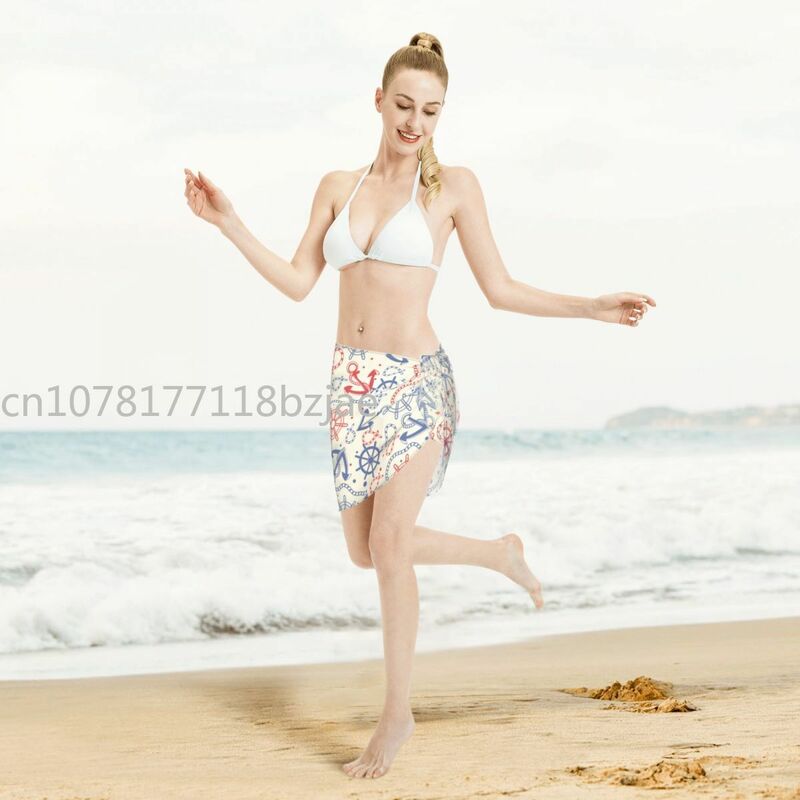 AnchorBeach-traje de baño de gasa, Pareo, Sarong, Vestido de playa, cuerdas, rueda, nudos marinos, Bikini, faldas