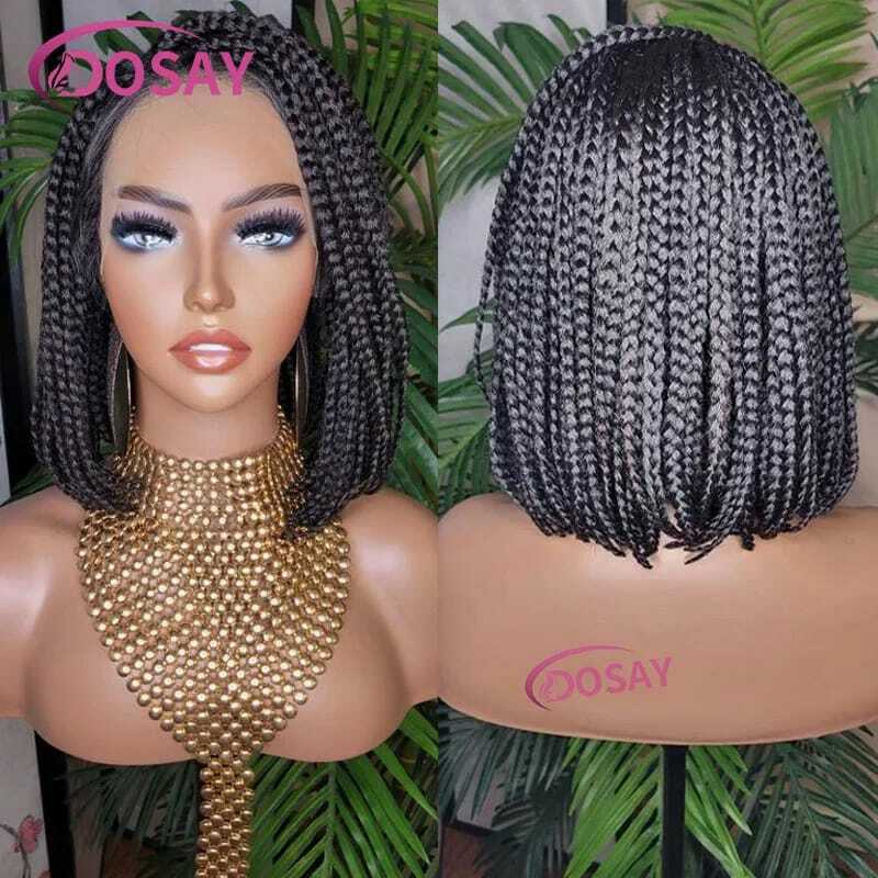 10" Full Lace Frontal Wigs For Women Short Bob Braided Wigs Synthetic Box Braided Wigs With Hair Knotless Braided Wigs African