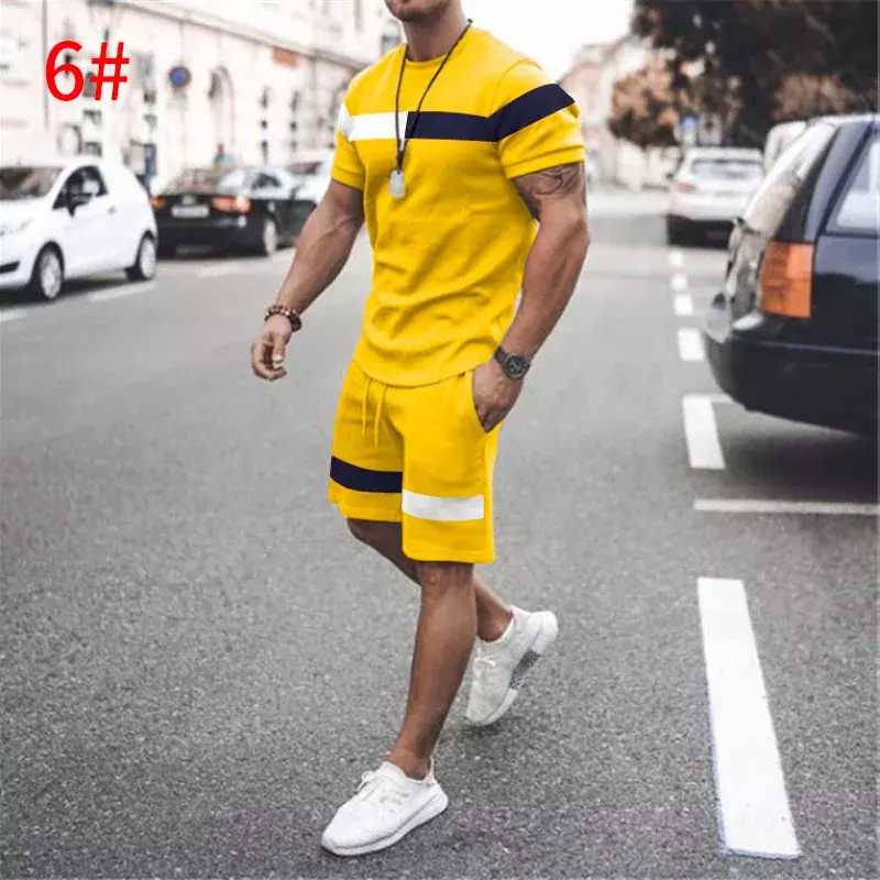 New Summer Men's Fashion Short-sleeved T-shirt and Shorts Suit Men' Sports Casual Loose Shirt + Short Pants Daily Sportswear