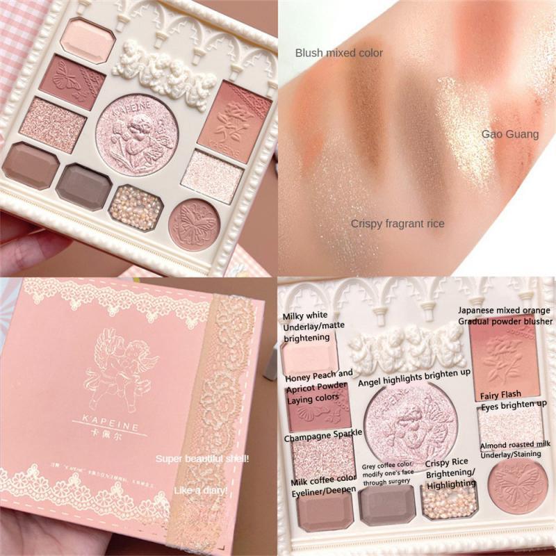 10 colori Eyeshadow Palette Angel Pearly Matte Earth Color Eye Shadow Portable Long Lasting Highlight Blush Palette Makeup