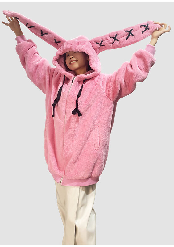 여성용 귀여운 핑크 모피 재킷, 귀여운 토끼 귀, 일본 스타일 하라주쿠 두껍고 따뜻한 모피 코트, 2023 겨울 신상