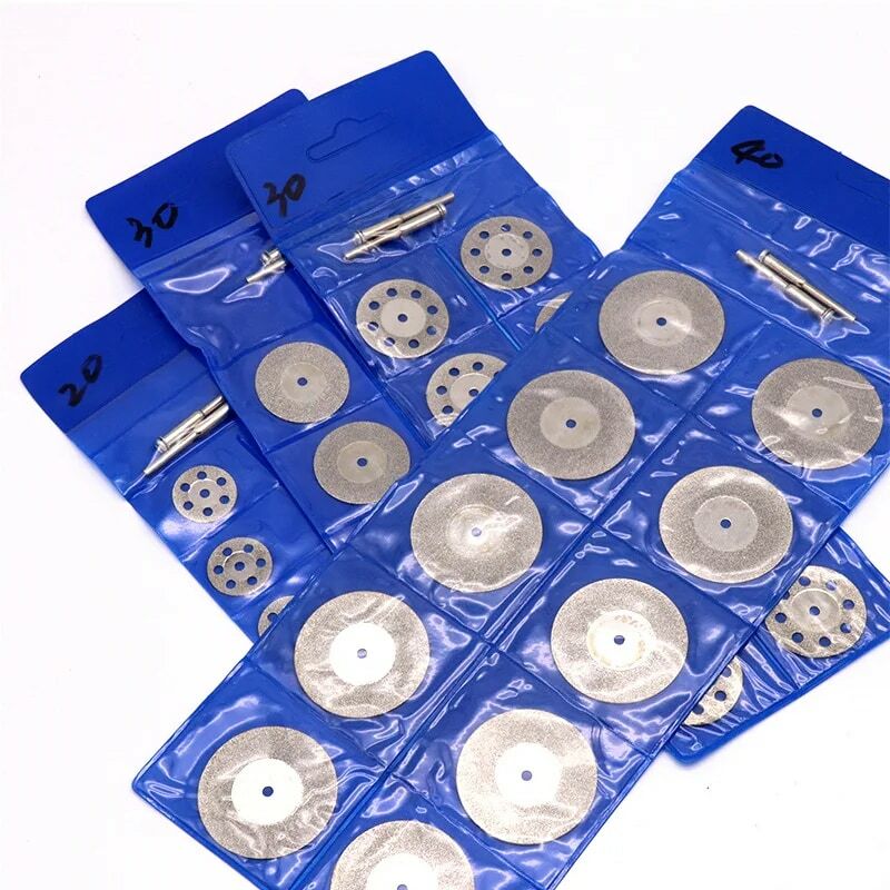 10pcs 20 30 40 50mm Mini Diamond Cirkelzaagblad Slijpen Slijpschijf Met 2pcs Aansluiten Schacht voor Dremel Rotary Tool