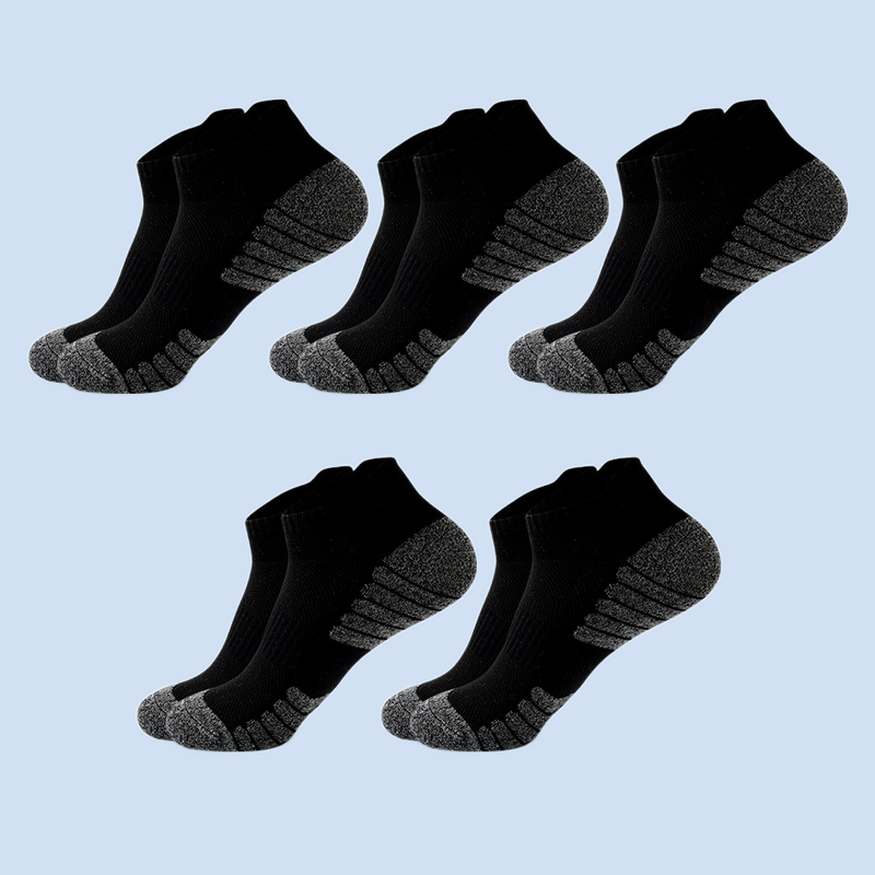 ถุงเท้าผู้ชาย5คู่ถุงเท้ากีฬาตาข่ายระบายอากาศดูดซับเหงื่อของผู้ชายสีทึบถุงเท้าข้อต่ำ