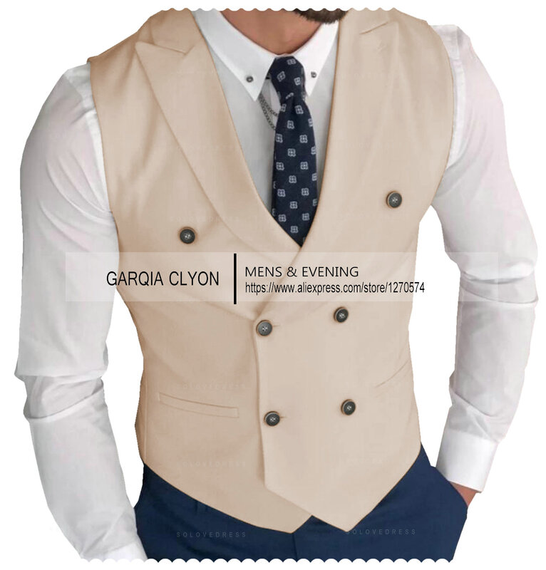 Men's Classic Double Breasted Suit Vest White Notch Lapel Waistcoat for Groomsmen for Wedding