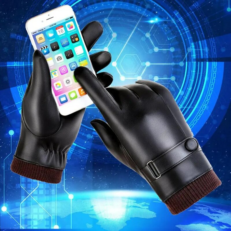 Anti-slip Cycling Gloves Men Winter Gloves Windproof Touch Screen Winter Gloves Men Soft Plush Lining Faux Cycling Gloves