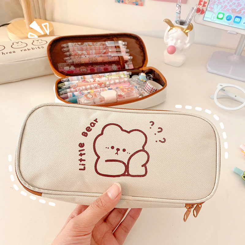 4 Styles Kawaii Bear Pencil Bags Cartoon Cute Simple  Cases Student School Supplies Stationery