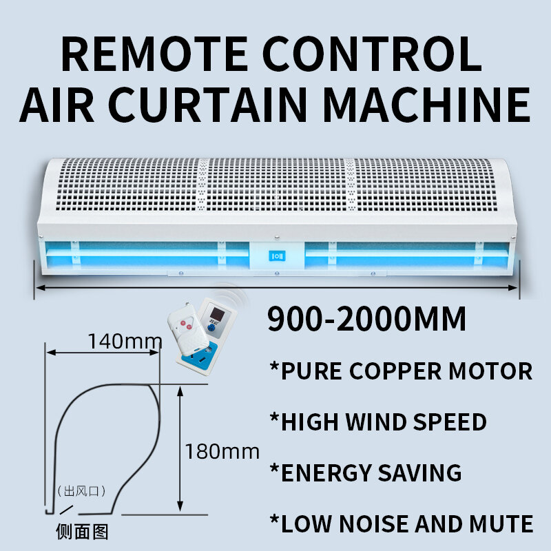Controle remoto Air Curtain Machine, Mudo para Shopping, Comercial, 0.9 m, 1.2 m, 1.5 m, 1.8 m, 2 m