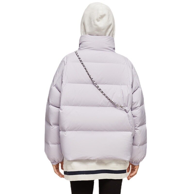Short Down Jacket Women Winter Loose Basic Metal Chain All-match Girl Jackets Cold Resistance Durable White Duck Bread Soft Coat
