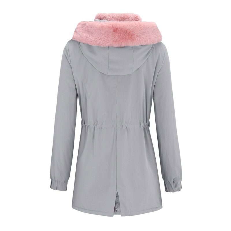Nowy płaszcz damski futrzana podszewka damski zimowy ciepła gruba o średniej długości kurtka płaszcz z kapturem płaszcz manteau femme hiver 2023