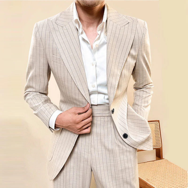 Vintage Khaki Single Breasted Designer Suit Two Piece Wedding Party Suit  Groom Banquet  Men Suit Slim Fit Costume Homme Mariage