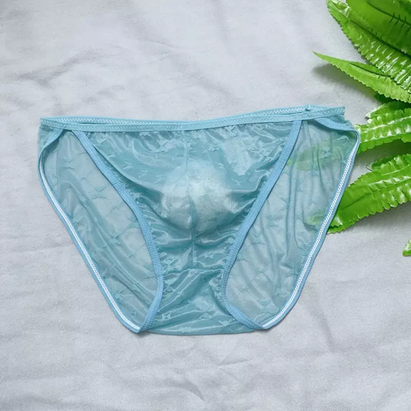 Calzoncillos transparentes de seda de hielo para hombre, Bikini Sexy, lencería de imitación Gay, tangas, ropa interior