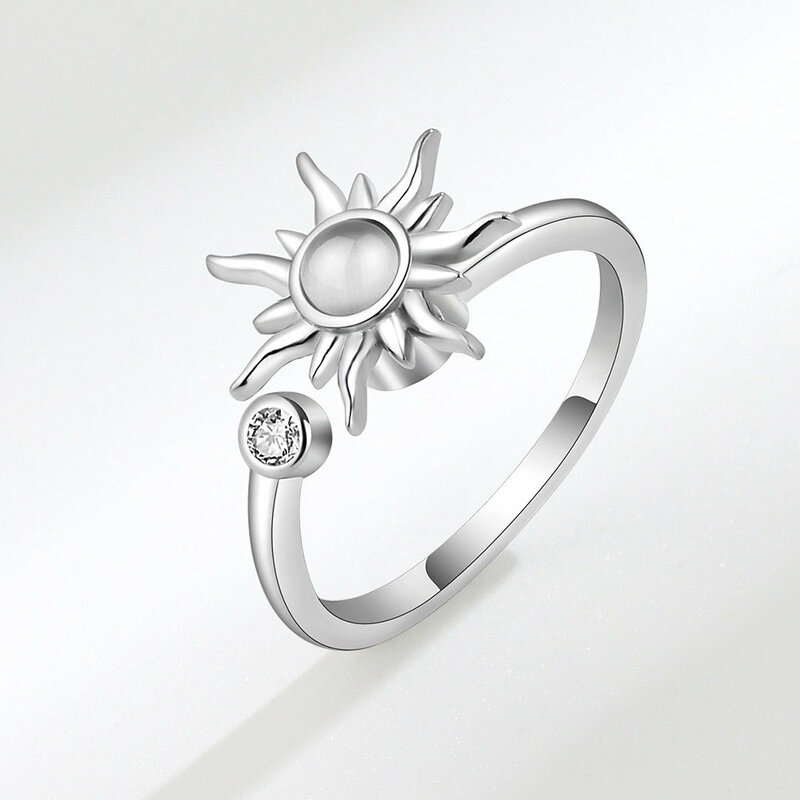 925 ze srebra wysokiej próby z cyrkonią słonecznika Spinner pierścienie dla kobiet regulowane anty stres pierścienie Fashion Party prezent 2022 nowa gorąca sprzedaż