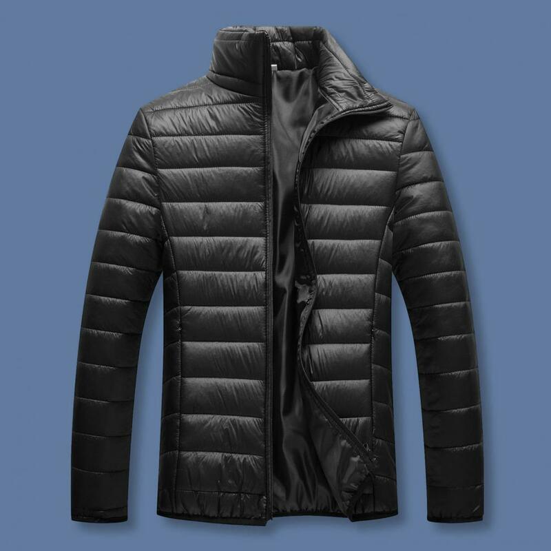 Mantel bawah kardigan pria, jaket katun musim dingin dengan kerah berdiri dipertebal tahan angin hangat lengan panjang dingin untuk dingin