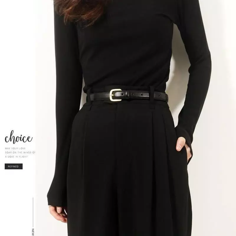 Cinto de calças preto simples feminino, cinto jeans versátil, versão coreana, tendência alta, estilo Ins, na moda