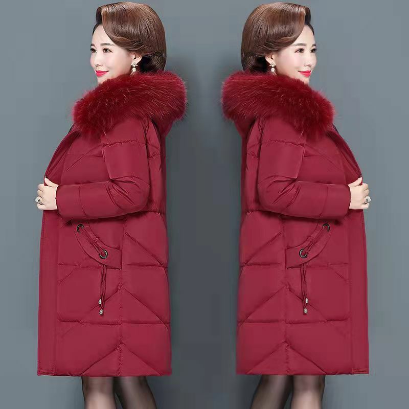 PULABO-Chaqueta de algodón para Mujer, abrigo de longitud media con Cuello de piel grande, Color sólido, para Invierno