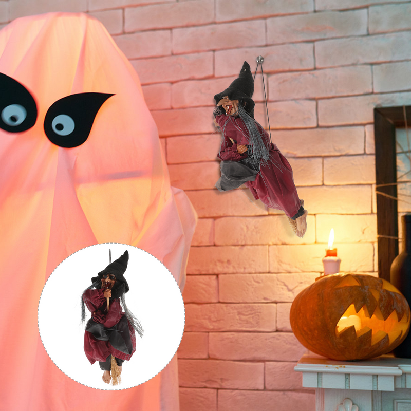 Penyihir terbang melengking animasi Halloween, dekorasi hantu animasi Prop aktivasi suara induksi lucu portabel