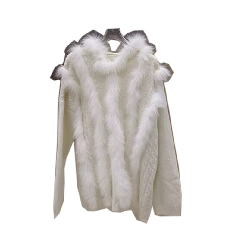 Abrigos y chaquetas de piel de zorro natural para mujer, color blanco, 2024, novedad, 7212