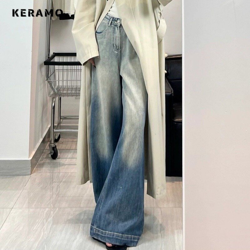 Женские широкие мешковатые джинсовые брюки в стиле ретро, повседневные свободные джинсы в стиле Харадзюку с высокой талией, винтажные модные синие брюки, лето 2024