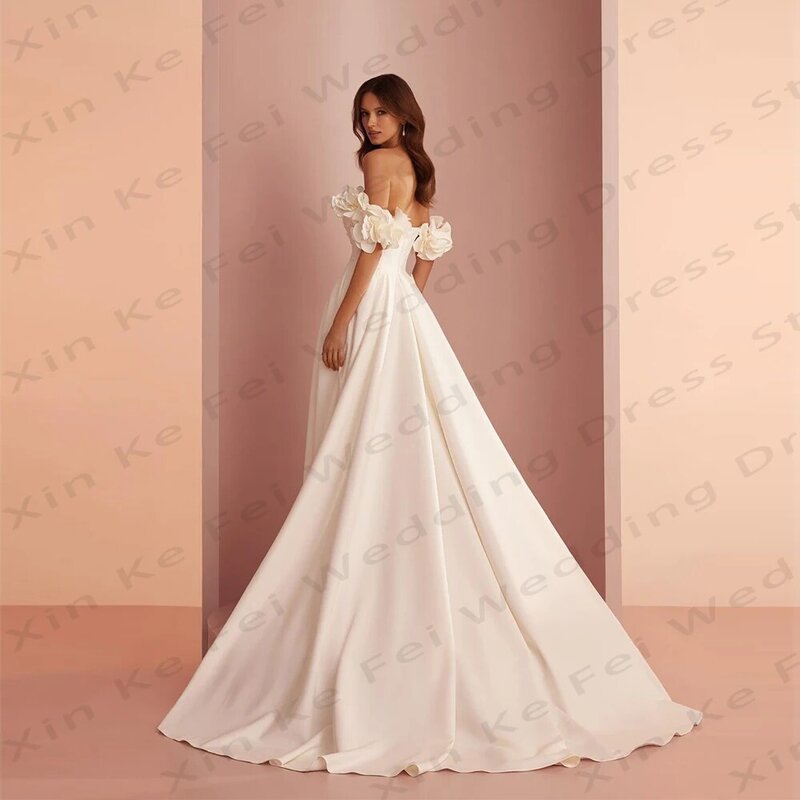 2024 eleganckie damskie suknie ślubne A-line Sexy z odkrytymi ramionami satynowa plisowana księżniczka balowa suknia ślubna formalna płaszcz plażowy na imprezę