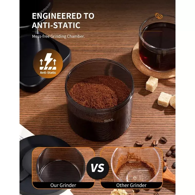 Penggiling kopi, SHARDOR, penggiling kopi Burr elektrik dapat disesuaikan dengan 35 pengaturan gilingan tepat untuk 2-12 cangkir, HITAM