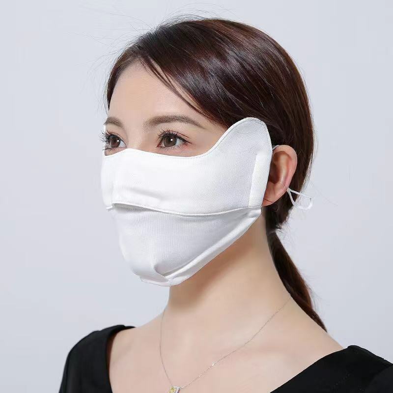 Masker Wanita Hangat Tahan Angin Musim Dingin, Masker Wajah Lembut Antilembap Hidung Terbuka Desain 3D Warna Polos UPF 50 +