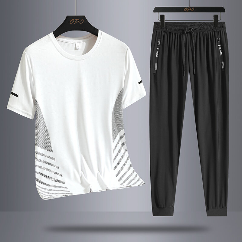 Новинка 2024, мужской костюм, летняя спортивная одежда, удобный дышащий сетчатый костюм для бега, для бега, фитнеса, комплект из 2 предметов, мужская тренировочная одежда