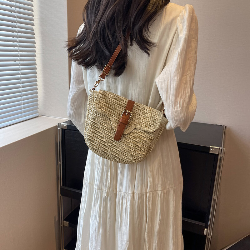 Женская сумка на плечо, летняя Плетеная соломенная сумка-тоут, модная женская сумка с простыми регулируемыми ремешками, женская сумка