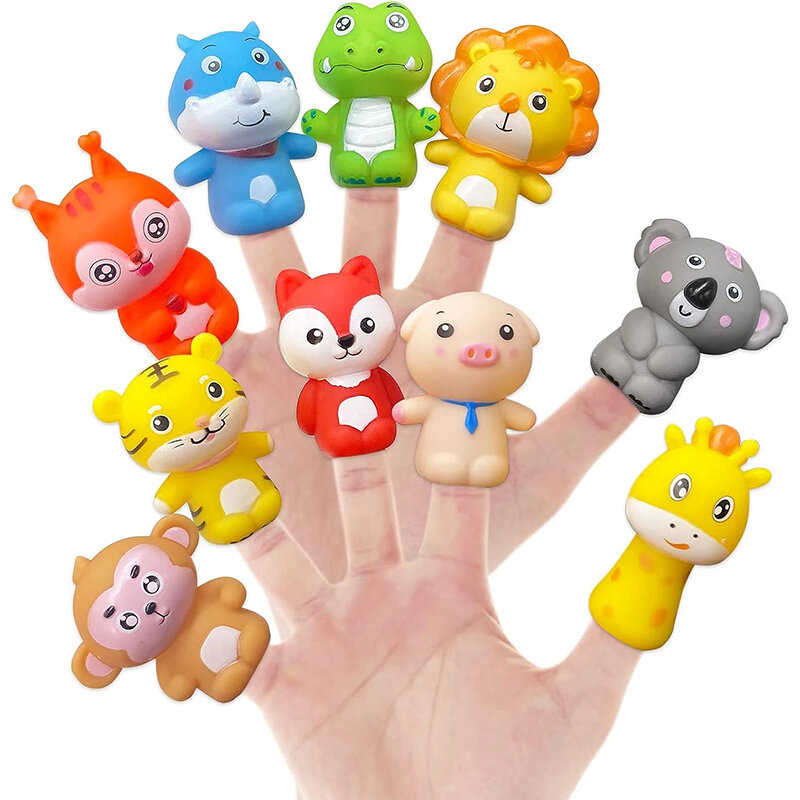 5Pcs Fun Kids Finger Hands Role Play Tell Story Doll Cute Soft Rubber Animal Finger Puppets Educational Toys Kids Birthday Gift