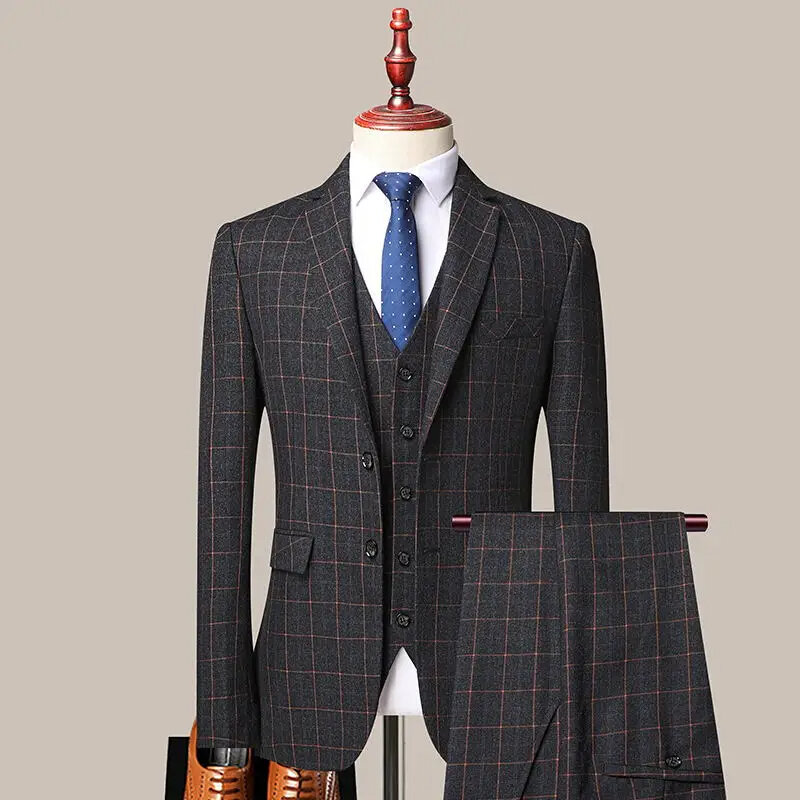 T42 męska w kratę moda biznesowa dżentelmen na co dzień formalny, do pracy ślubny drużba garnitur