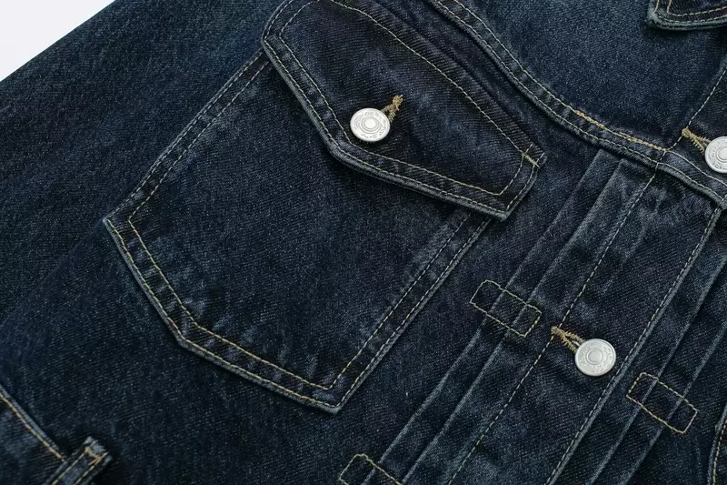 سترة جينز نسائية قصيرة مع مشبك على شكل قلب ، جاكيت قصير ، ديكور جيب ، أكمام طويلة ، توب أنيق ، موضة عتيقة ، جديدة