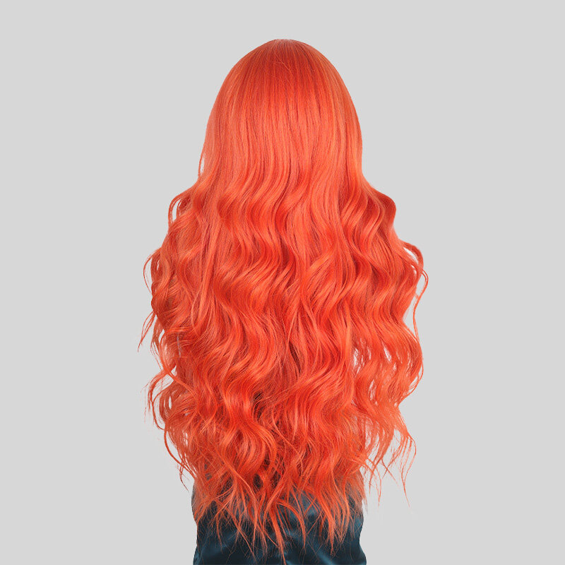SNQP-peluca rizada con división central naranja de 31 pulgadas para mujer, nueva Peluca de pelo elegante para fiesta de Cosplay diaria, resistente al calor, aspecto Natural