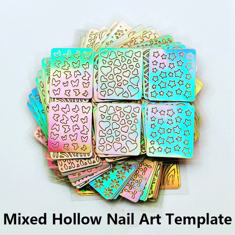 6/12/24/36pcs Laser Nail Sticker Set Adhesive Hollow Nail Art Decal Manicure Design DIY Nail Art Sticker Manicure Tool