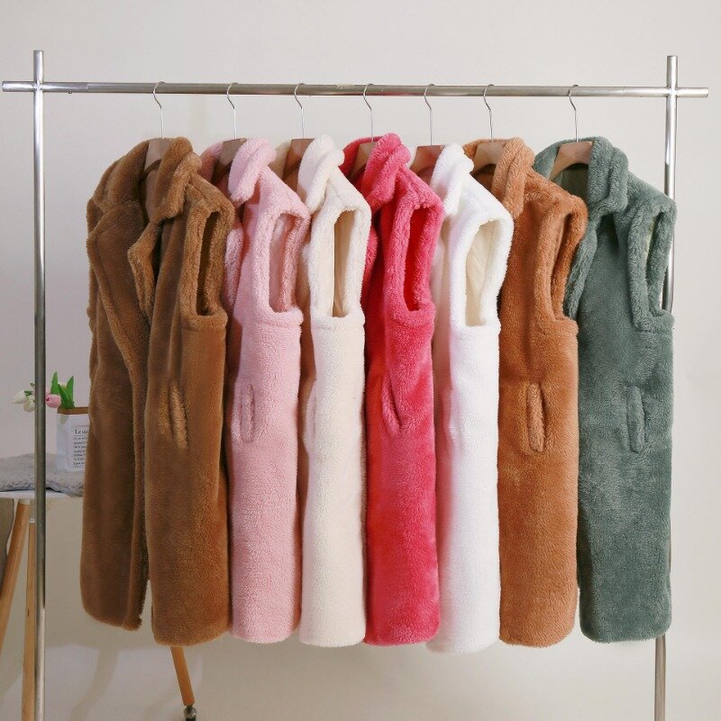 VANOVICH Korean Style 2024 Winter New Temperament Solid Color Faux Fur Sleeveless Vest Women's Single Button Casual Loose Coat