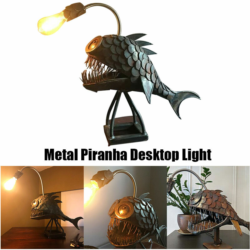 Lampu Meja Retro Lampu Ikan Pemancing dengan Lampu Fleksibel Kepala Lampu Meja Artistik untuk Rumah Bar Kafe Ornamen Dekoratif Seni Rumah