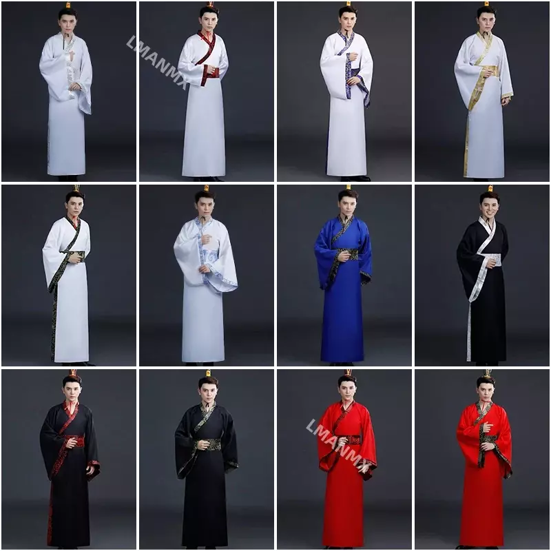 Alte chinesische Kostüm Männer traditionelle chinesische Tanz kleidung für Frauen Langarm Hanfu Satin Robe Kleid Junge Qing Dynastie