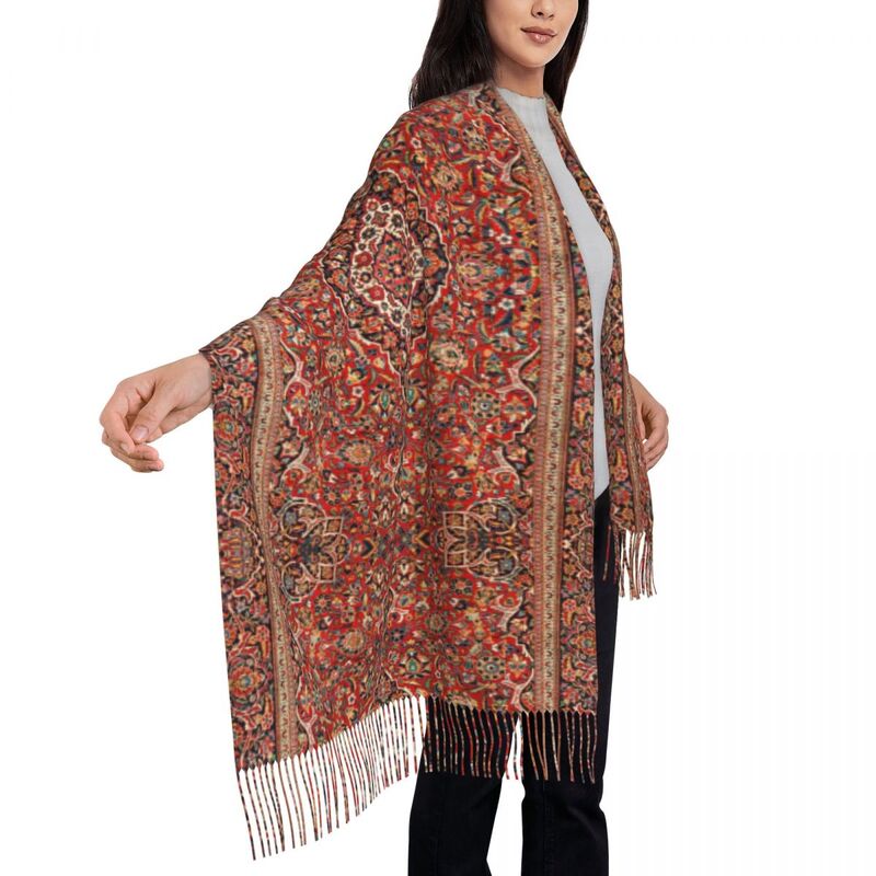 Antique Central Persian Rug Scarf Wrap for Women Long Winter Warm Tassel Shawl Unisex Boho European French Aubusson Scarves