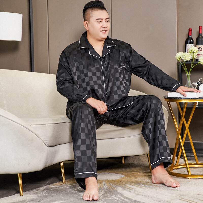 5XL Big Size Pajamas For Men 165KG Spring Summer Ice Silk Satin Cool Pajama Man Set Casual Loose Luxury Print Sleepwear Pijama