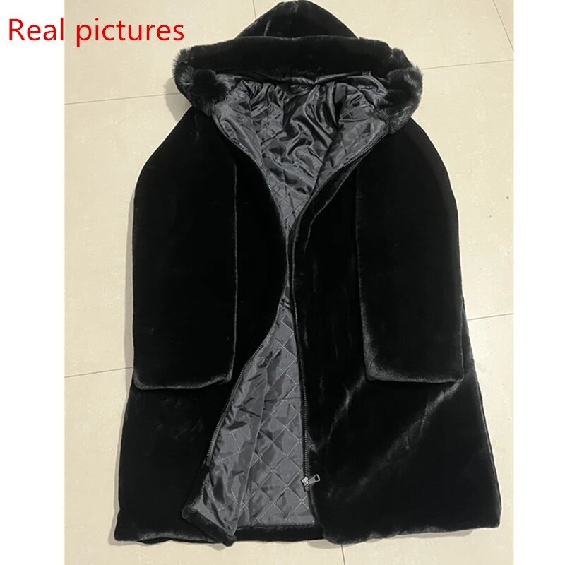 Jaket Bulu Palsu Musim Dingin Baru 2023 Mantel Parka Bertudung Mantel Panjang Hangat Wanita Tebal Mantel Kasmir Geser Domba Imitasi