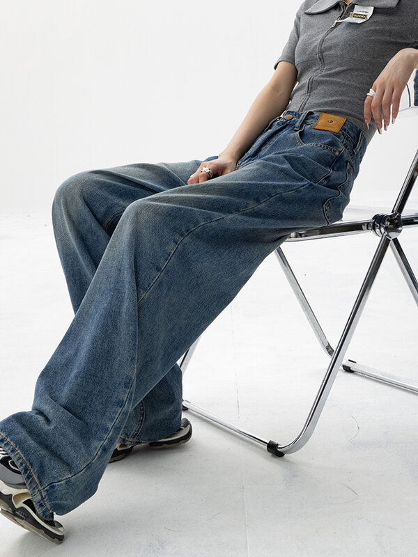 Plus-ขนาดสูงเอวกว้างขากางเกงยีนส์ผู้หญิง Vintage Y2k Streetwear ผู้หญิงกางเกงยีนส์เกาหลีหลวมตรง Jean กางเกง