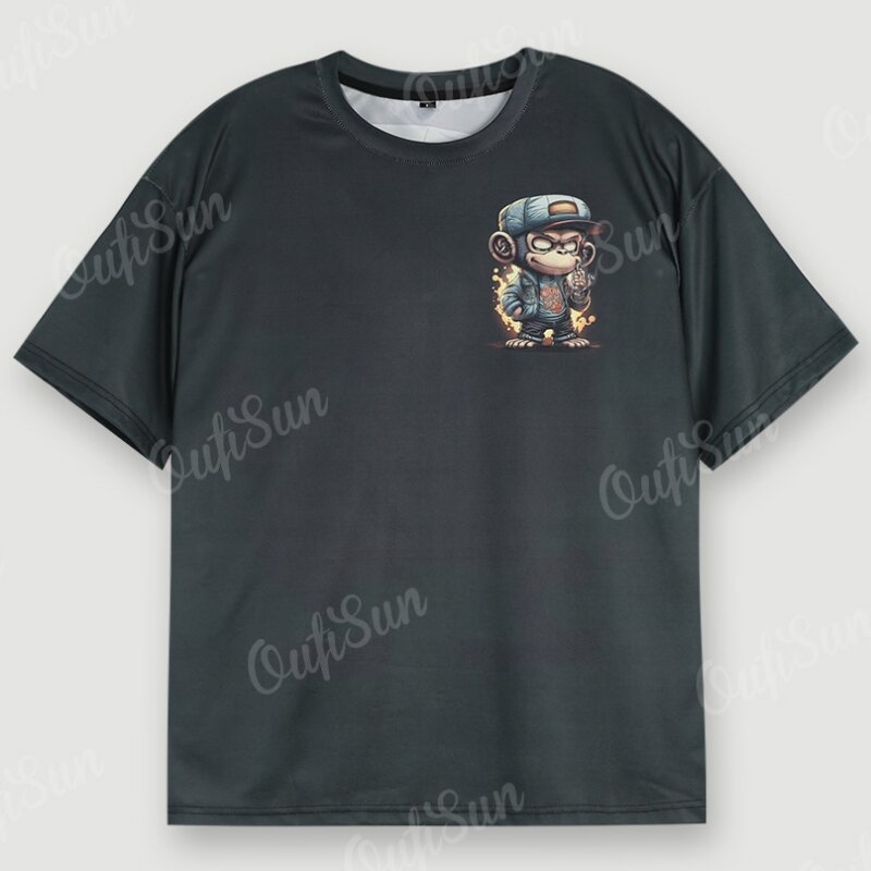 Camiseta masculina de manga curta, camiseta larga e grande, blusa de rua Harajuku, hip-hop, estampa de macaco, camiseta casual diária, 3D, 2024