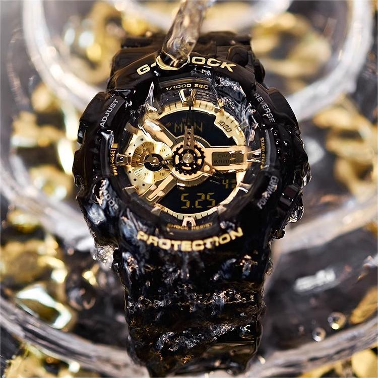 G SHOCK GA-110 Gold Watch for Men 20Bar Waterproof Sports Watch Automatic LED Raised Hand Lights Up Alarm Clock Date Stopwatch