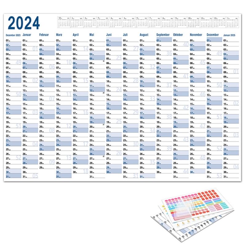 Calendario planificador anual completo 2024 del 1. 2023 12. 2025, 74x52 para hogar