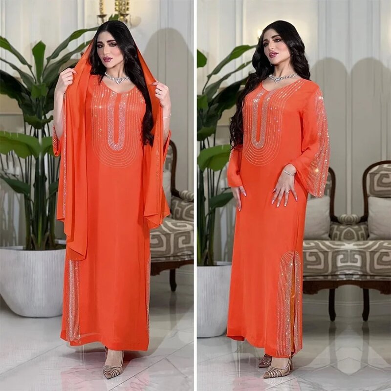 Fashion National Costume Abayas for Women Dubai Diamond Robe Elegant Muslim Dress Dubai Turkey Islam Clothing Evening Dresses